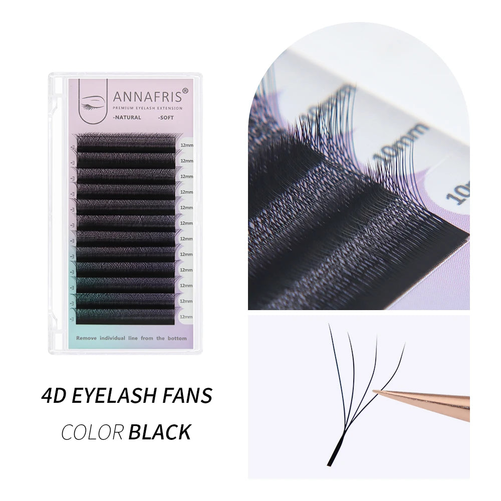 ANNAFRIS Premade Volume Fan YY 3D 4D 5D W-Shaped Lash Automatic Flowering W Lashes Extension Natural Soft Full Dense Mink Lash BareGlow