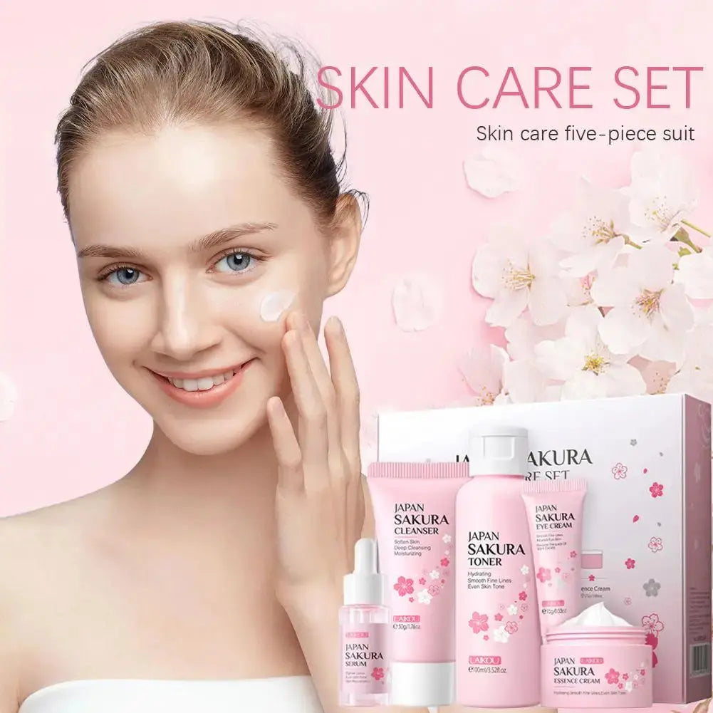 5/3pcs/Set Sakura Skin Care Sets Face Cream Serum Toner Facial Cleanser Sunscreen Eye Cream Gift Box Face Skin Care Set Product BareGlow