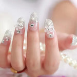 Press on Acrylic Nails Almond Full Cover Fake Nail with 3D Yellow Peach Floral False Nails with Glue Detachable Stick on Nails BareGlow