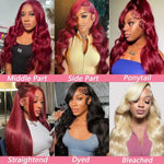 99j 220% Density 13x4 Wine Red/Burgundy Lace Front Straight Deep Wave Wigs BareGlow