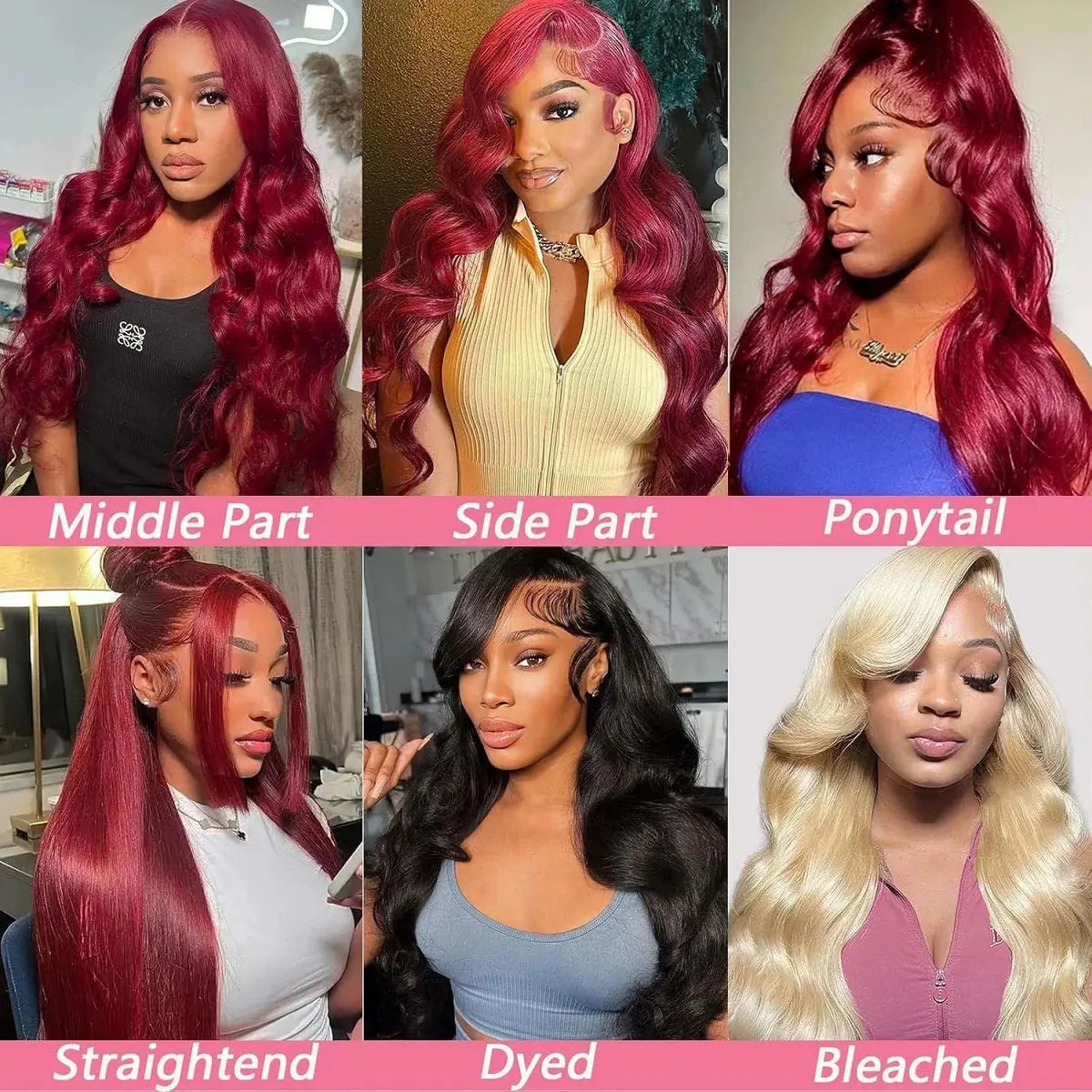 99j 220% Density 13x4 Wine Red/Burgundy Lace Front Straight Deep Wave Wigs BareGlow