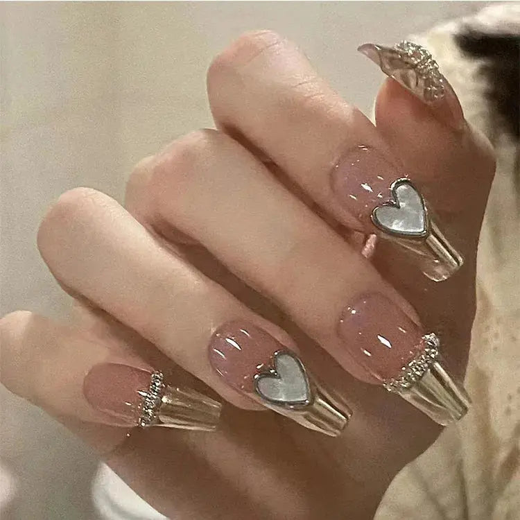 24Pcs White Pink Flower Acrylic Fake Nails Short Square French False Nail Wearable Full Cover Artificial Press on Nail For Women BareGlow