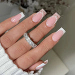 White French Press on Nails 3D Bowknot Fake Nails Tips Full Cover Wearable False Nails for Women and Girls DIY Manicure 24Pcs BareGlow