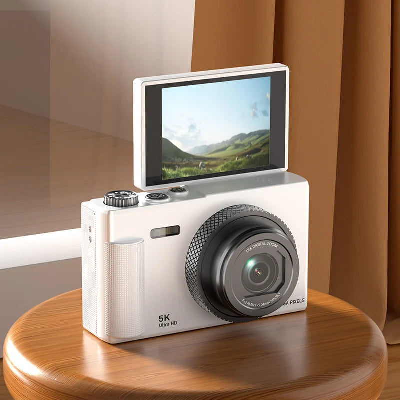 Digital Camera for Vlogging 5K Output 180 Flip Screen 75MP Sensor 18x Zoom Electronic Stabilization Compact Design BareGlow