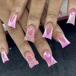 24 Pcs Pink French 3D Flower Decorations for Fake Nails Almond Press on Nails Acrylic Artificial Reusable False Nails Self-nail BareGlow