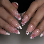 Press on Acrylic Nails Almond Full Cover Fake Nail with 3D Yellow Peach Floral False Nails with Glue Detachable Stick on Nails BareGlow