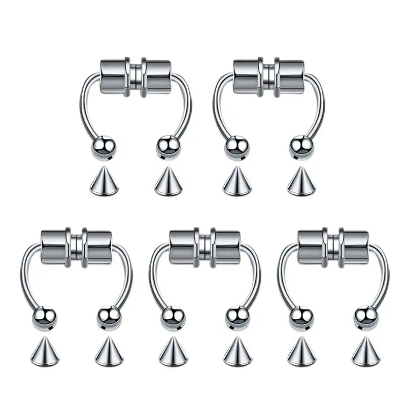 5pcs Stainless Steel Magnet Fake Nose Ring Hoop Fake Piercing Hoop Septum Rings For Women Fashion Gothic Rock Body Jewelry Gifts BareGlow