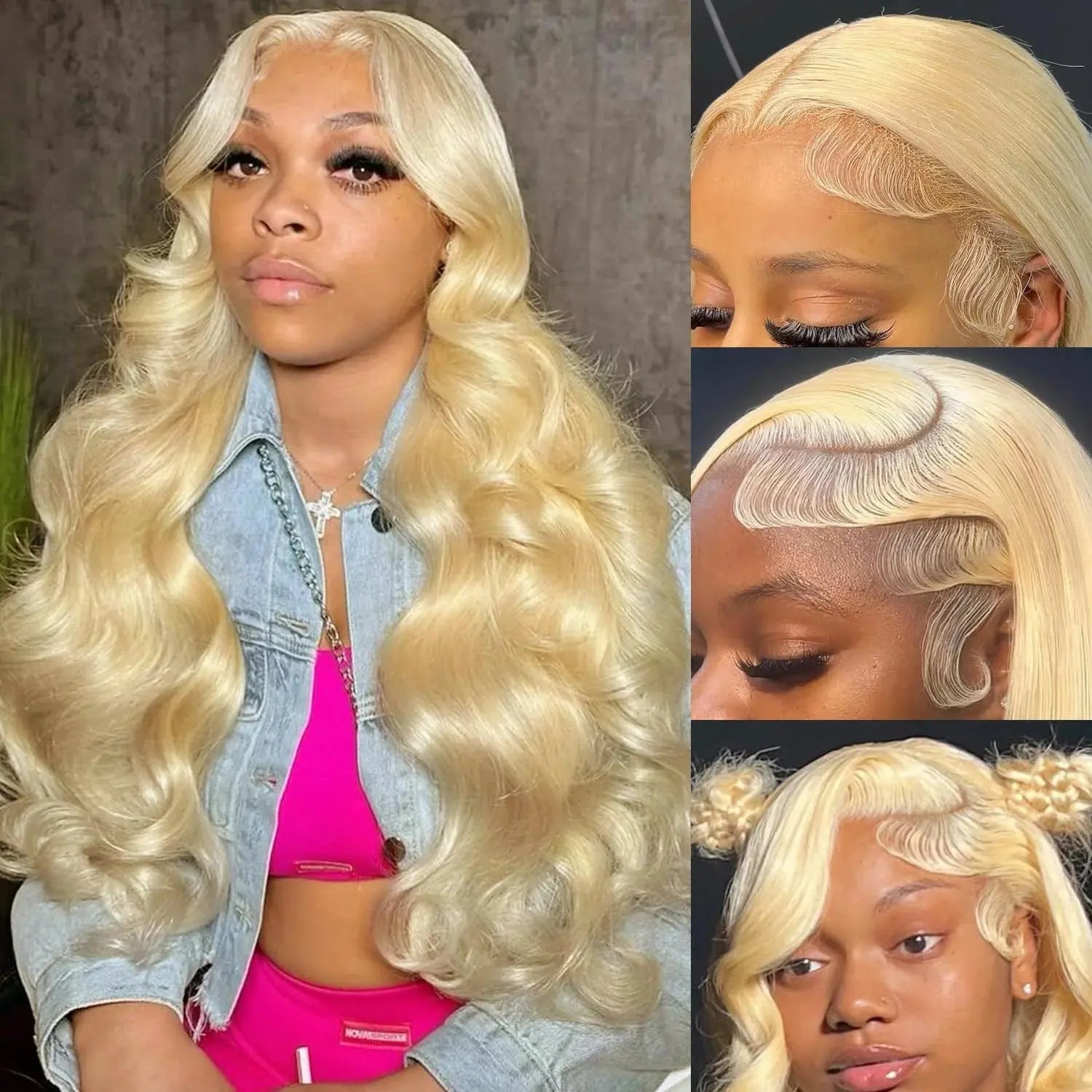 613 13x6 Lace Front Wig Human Hair Body Wave Blonde Lace Frontal Wigs for Women 220 Density Natural Hairline With Baby Hair BareGlow