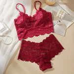 Women's Sexy Lace Bra Suit Solid Set Beautiful Back Hollow Out No Steel Ring Underwear With Lace Flower Breathable Panties BareGlow