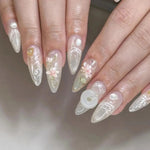 Press on Acrylic Nails Almond Full Cover Fake Nail with 3D Yellow Peach Floral False Nails with Glue Detachable Stick on Nails BareGlow