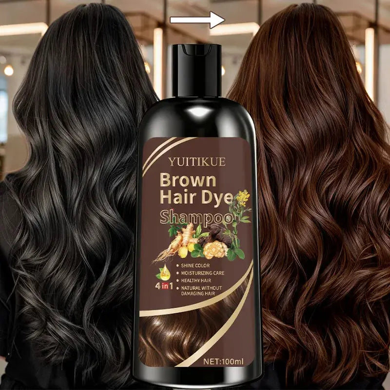 YUITIKUE Brown Hair Dye Shampoo | 4-in-1 Color, Moisturize, Nourish, Natural Ginger Formula 100ml BareGlow