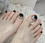 24pcs Black False Toenails Solid Color Glossy Fake Toenails Wearable Full Cover Ins Square Press on Toenail Patch for Girl Women BareGlow