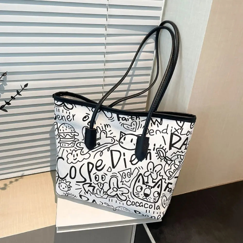 New Large Capacity Single Shoulder Handbag Printed Design College Style Women's Shoulder Bags Underarm Bag Casual Use
