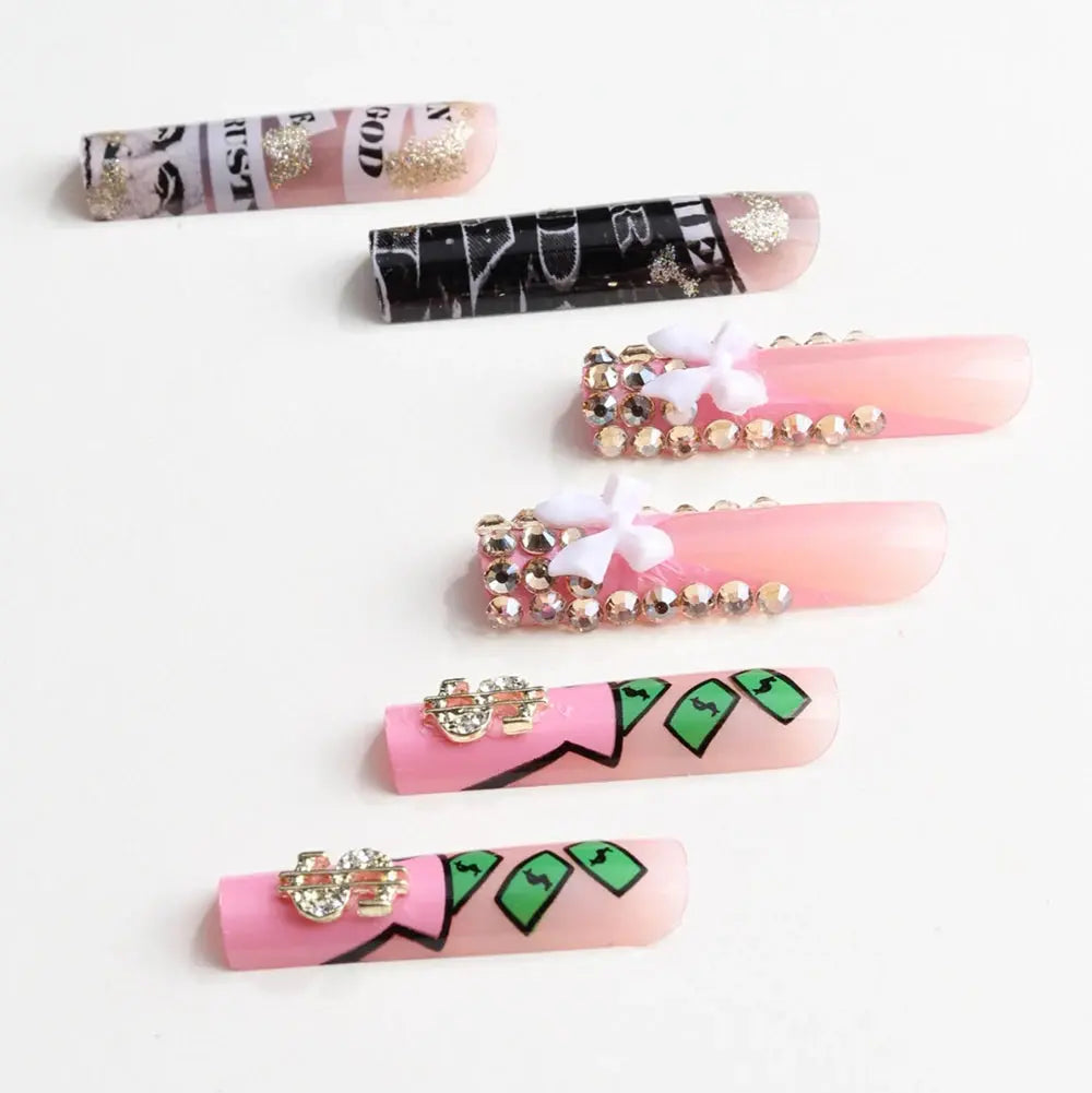 24pcs French Black Press on Nails DIY decoration Tips American style trend Fake Nails Wearable Removable False Nails personality BareGlow