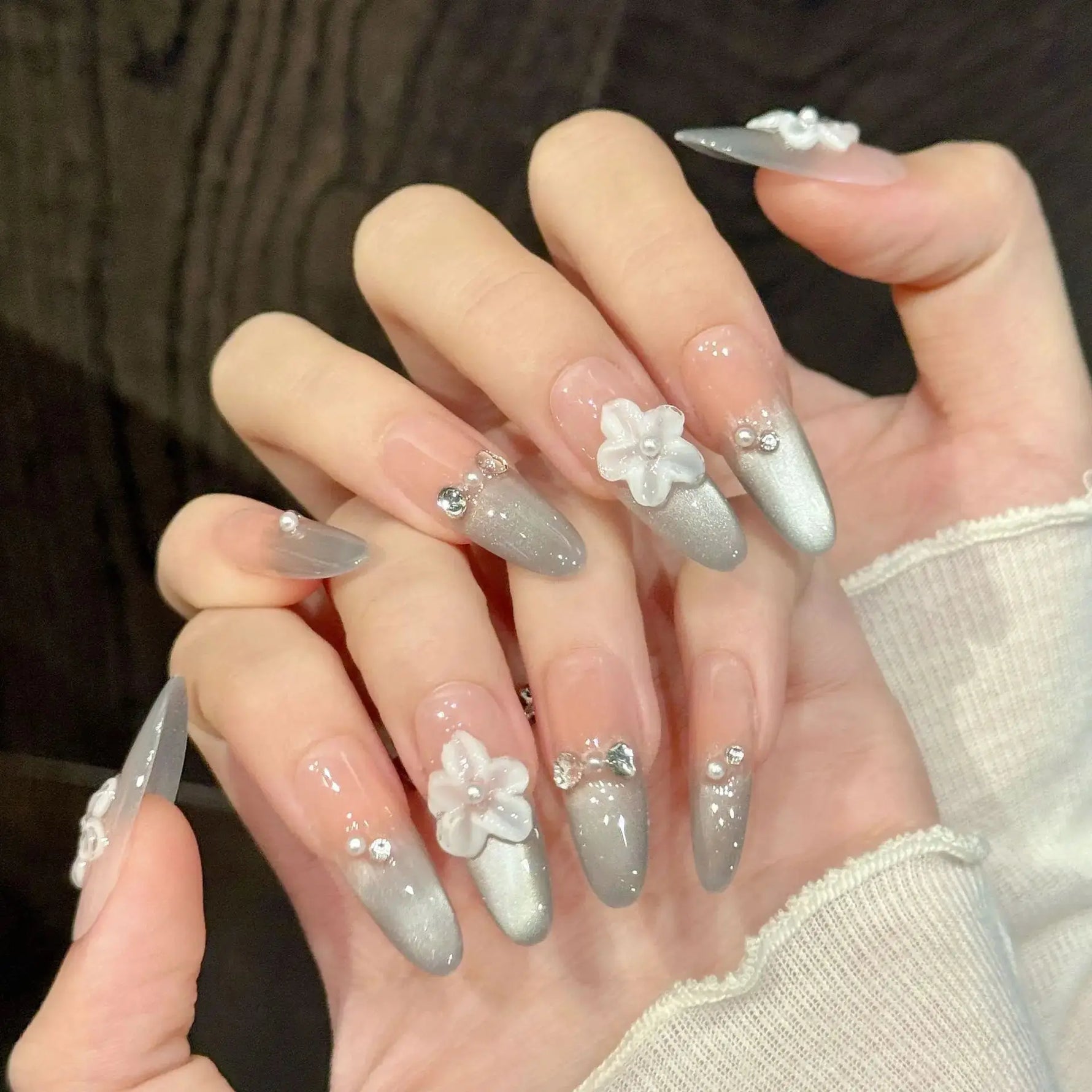 10PCS Long Oval Handmade Press On Nails,Gradual Gentle Style,Suitable For Festivals Parties And Daily Wear. BareGlow