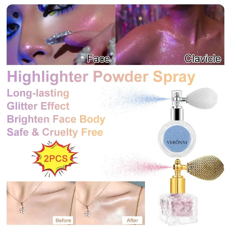 Highlighter Powder,Fairy powder High Gloss Glitter Shimmer Baked Powder Face Body Lasting Sparkling Highlighter Makeup Cosmetics BareGlow