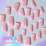 24pcs Duck Nails Simple and classic Elegance pink French,Detachable reusable press on acrylic nails BareGlow