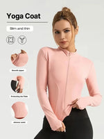 Women Slim Fit Stand Collar Sports Jacket Zip Up Yoga Jacket Quick Dry Slim Waist Running Workout Coat For Spring BareGlow