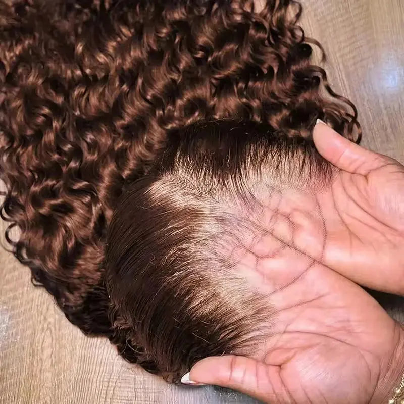 34 30 Inch Chocolate Brown Deep Wave Lace Front Wigs Human Hair 