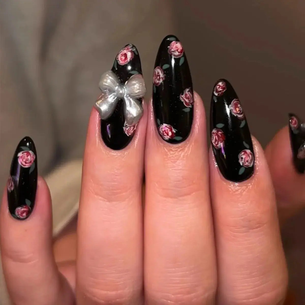 Press on Acrylic Nails Almond Full Cover Fake Nail with 3D Yellow Peach Floral False Nails with Glue Detachable Stick on Nails BareGlow