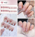 24Pcs White Pink Flower Acrylic Fake Nails Short Square French False Nail Wearable Full Cover Artificial Press on Nail For Women BareGlow
