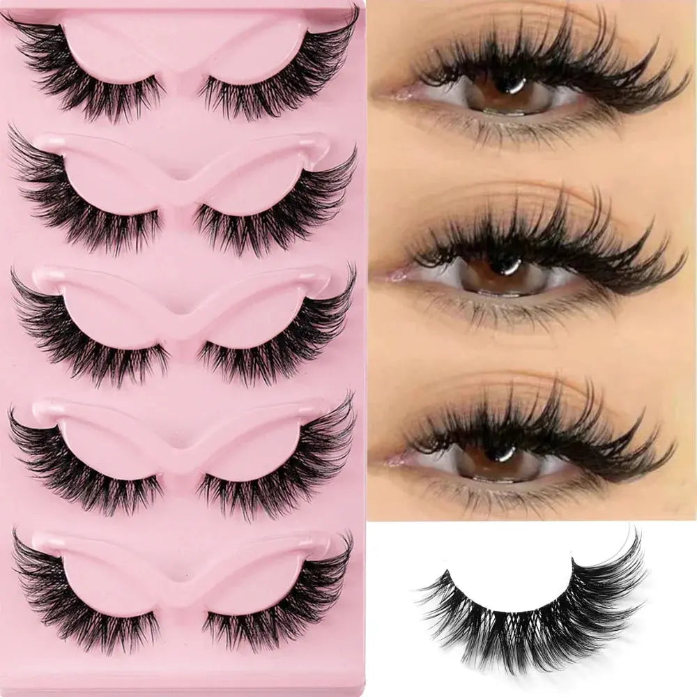 5 Pairs Cat Eye Lashes Faux Mink Eyelashes Natural long Manga Lashes Winged End Eye Elongated Eyelashes Fake Lashes Makeup BareGlow