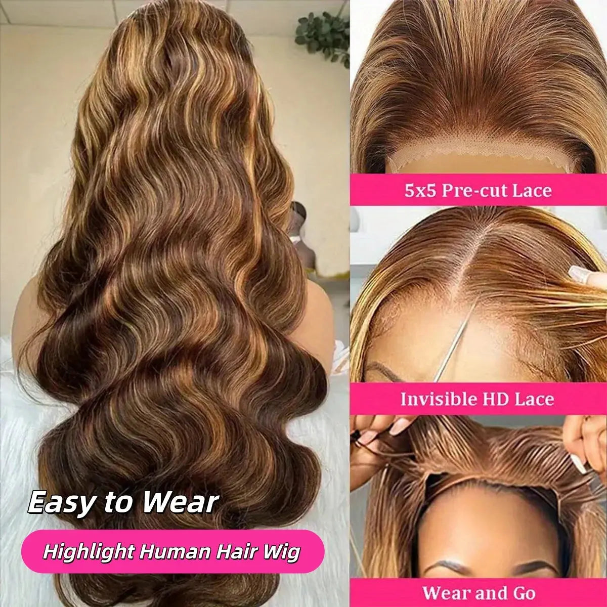 Honey Blonde Ombre Highlight Body Wave Lace Front Human Hair Wigs Pre Plucked Glueless Straight Deep Wave Frontal Wigs For Woman On Clearance Sale BareGlow