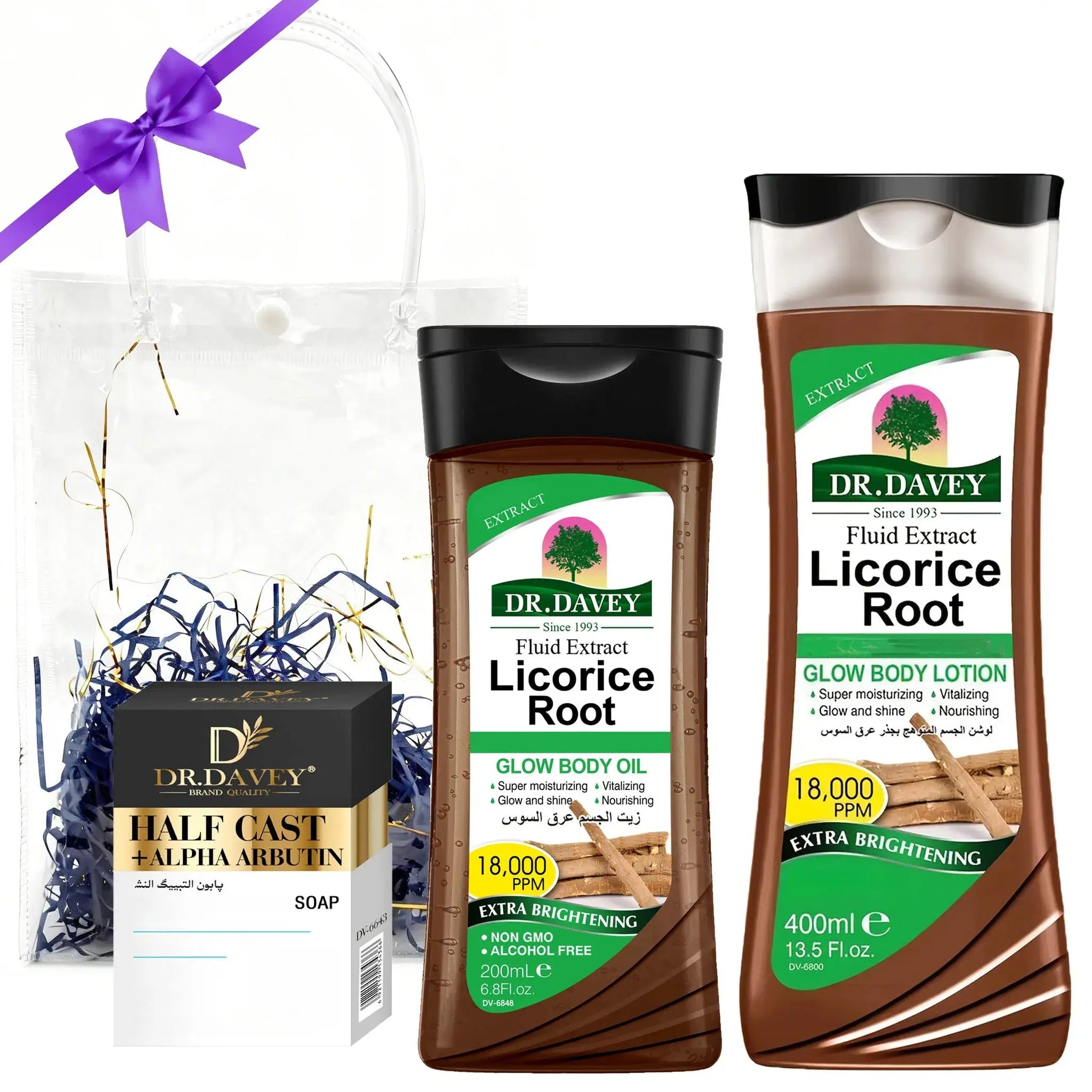 DR.DAVEY Licorice Skin Care3SetLicorice Body Lotion+Body Oil+Arbutin soapFour Seasons Skin Care Set Gift Hydrating Moisturizing BareGlow