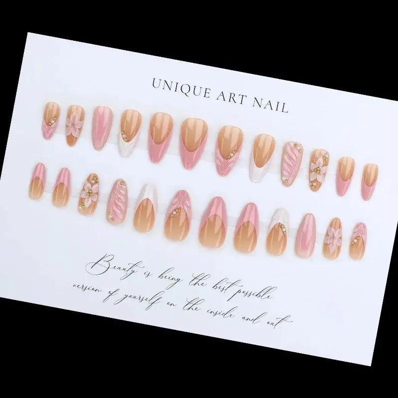 24 Pcs Pink French 3D Flower Decorations for Fake Nails Almond Press on Nails Acrylic Artificial Reusable False Nails Self-nail BareGlow
