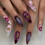 Press on Acrylic Nails Almond Full Cover Fake Nail with 3D Yellow Peach Floral False Nails with Glue Detachable Stick on Nails BareGlow