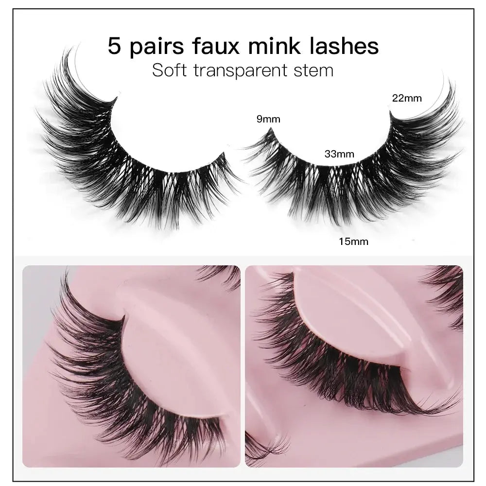 5 Pairs Cat Eye Lashes Faux Mink Eyelashes Natural long Manga Lashes Winged End Eye Elongated Eyelashes Fake Lashes Makeup BareGlow
