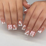 White French Press on Nails 3D Bowknot Fake Nails Tips Full Cover Wearable False Nails for Women and Girls DIY Manicure 24Pcs BareGlow