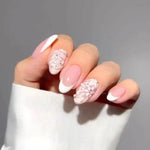 Press on Acrylic Nails Almond Full Cover Fake Nail with 3D Yellow Peach Floral False Nails with Glue Detachable Stick on Nails BareGlow