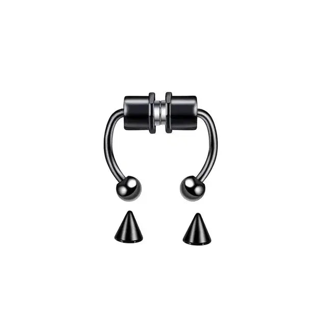 5pcs Stainless Steel Magnet Fake Nose Ring Hoop Fake Piercing Hoop Septum Rings For Women Fashion Gothic Rock Body Jewelry Gifts BareGlow