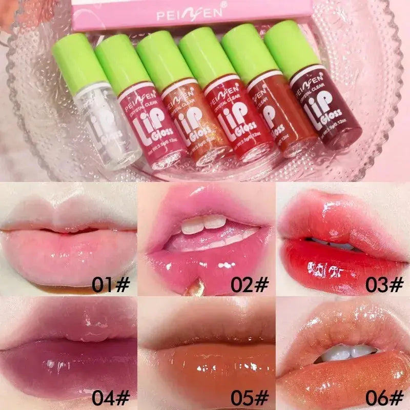 6PCS Moisturizing Lip Gloss Transparent Lip Oil Hydrating Lip Glaze Lip Plumper Hydrating Make Up Liquid Lipstick Lips Cosmetics BareGlow