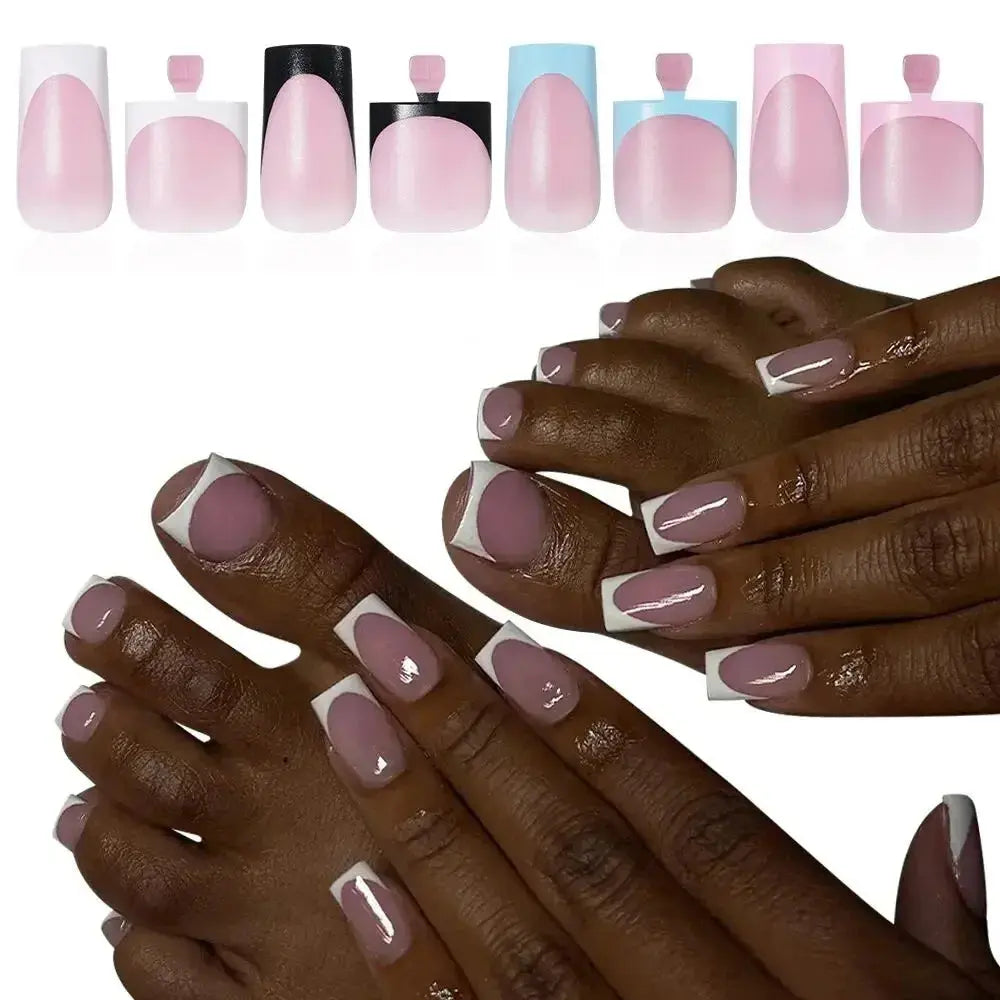 60PCS/box High Quality Nail Art Tips Toe Press On Nails White Black Pink Blue French Tips False Nails Tip Fake Nails Short BareGlow