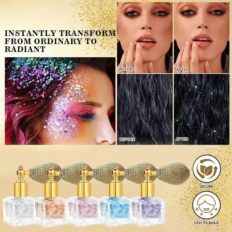 Highlighter Powder,Fairy powder High Gloss Glitter Shimmer Baked Powder Face Body Lasting Sparkling Highlighter Makeup Cosmetics BareGlow
