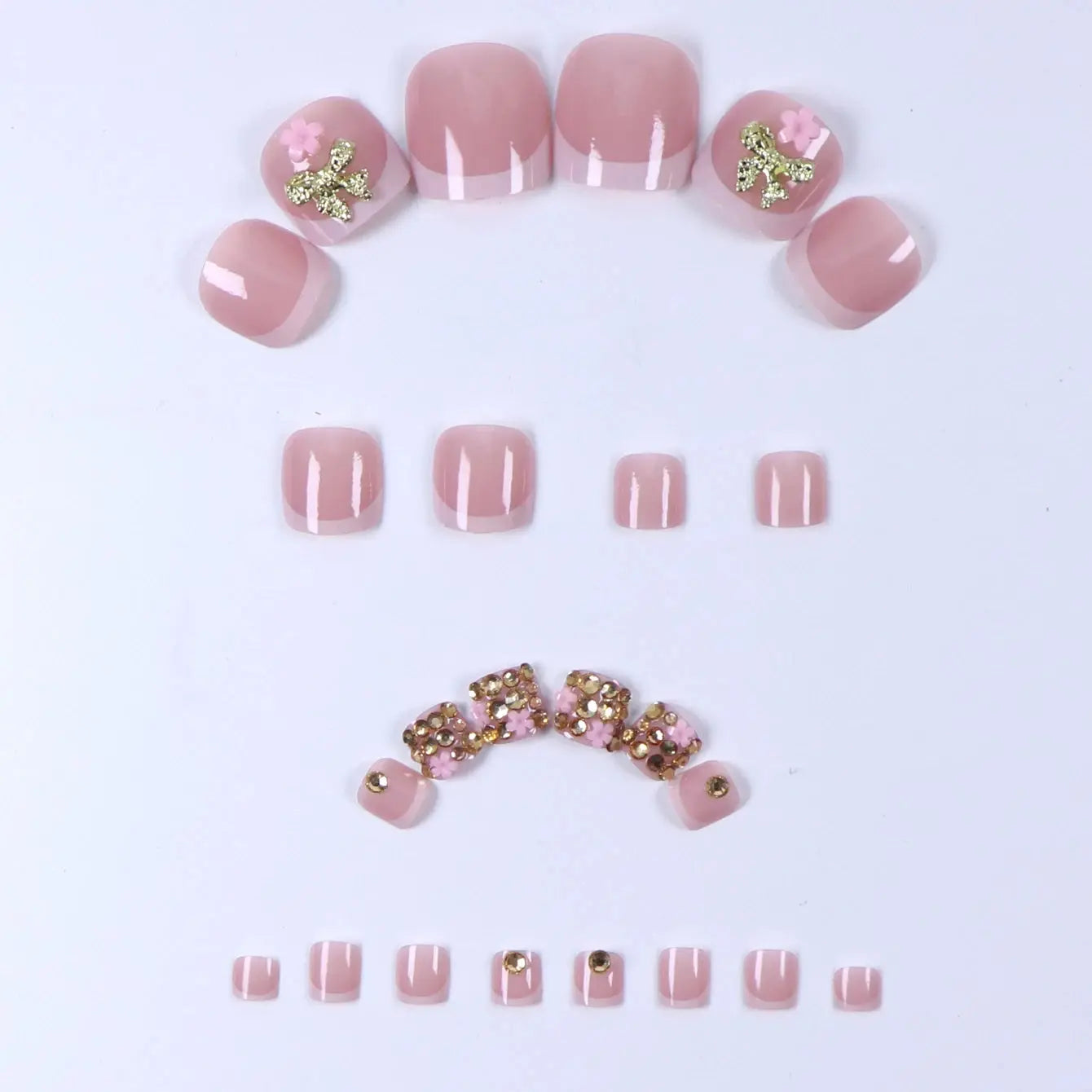 48pcs French black border hand and foot armour Glossy fake toenails fully covered with nude spring break toenails for women's na BareGlow