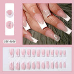 24Pcs Short Square Coffin False Nails French Glitter Wearable Fake Nails Tip Acrylic Full Cover Women Ballet Press on Nails BareGlow