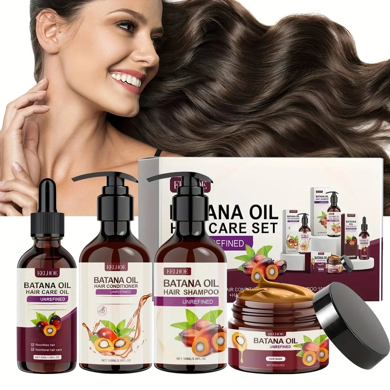 Batana Oil Hair Care Set - Shampoo, Conditioner, Hair Mask and Scalp Oil for All Hair Types BareGlow