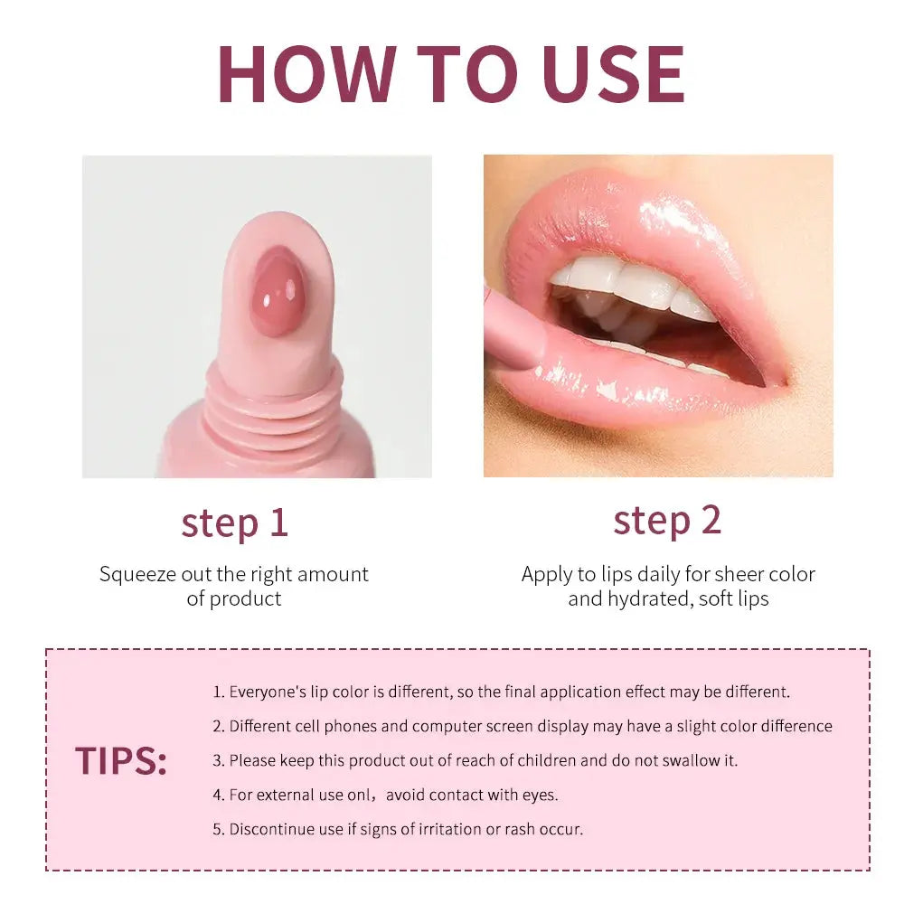 Lakerain 10ml Lip Balm Gel Texture Long Lasting Moisturizing Restore Replenish Non-Sticky Fragrance-Free Tinted Lip Serum Makeup BareGlow