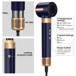 7 In 1 Hair Dryer Brush Brushless High Speed Hair Dryer with Diffuser Ionic Blow Dryer Hot Air Styling Comb Auto Hair Curler BareGlow