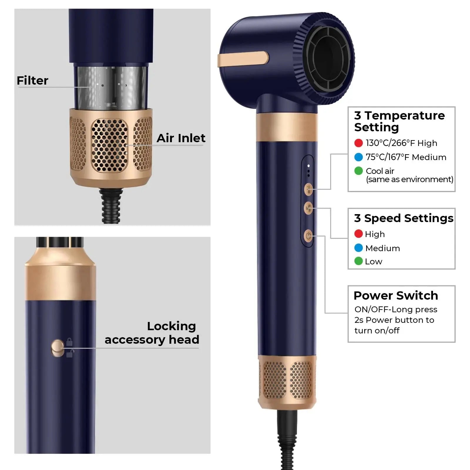 7 In 1 Hair Dryer Brush Brushless High Speed Hair Dryer with Diffuser Ionic Blow Dryer Hot Air Styling Comb Auto Hair Curler BareGlow