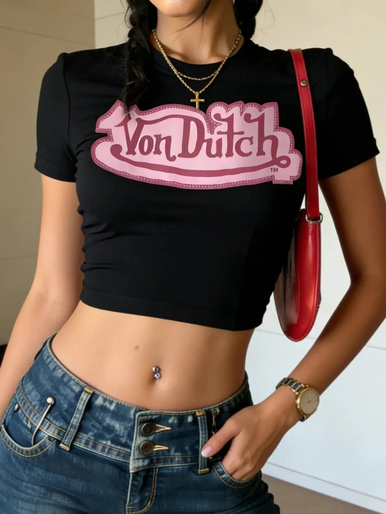 Women's Retro Letter Pattern Printed Round-neck Short Sleeve Top - Casual Sports Short-Sleeved Stripped T-Shirt BareGlow