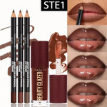 4pcs Lip Kit Set-3pcs Lip Liner+1pc Lip Glaze, Waterproof&Long-Lasting Matte Effect,Versatile for Casual & Formal Occasions, BareGlow