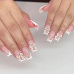 White French Press on Nails 3D Bowknot Fake Nails Tips Full Cover Wearable False Nails for Women and Girls DIY Manicure 24Pcs BareGlow