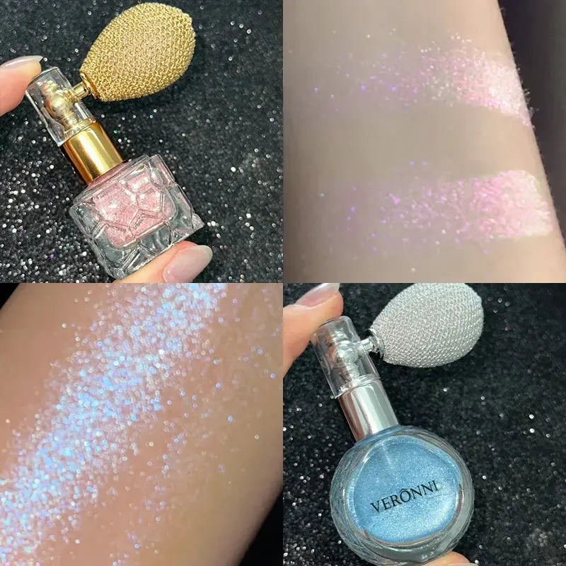 Highlighter Powder,Fairy powder High Gloss Glitter Shimmer Baked Powder Face Body Lasting Sparkling Highlighter Makeup Cosmetics BareGlow