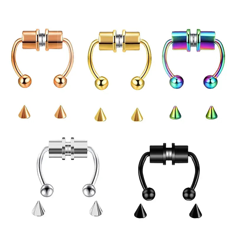 5pcs Stainless Steel Magnet Fake Nose Ring Hoop Fake Piercing Hoop Septum Rings For Women Fashion Gothic Rock Body Jewelry Gifts BareGlow