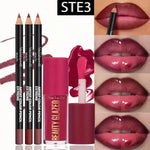 4pcs Lip Kit Set-3pcs Lip Liner+1pc Lip Glaze, Waterproof&Long-Lasting Matte Effect,Versatile for Casual & Formal Occasions, BareGlow