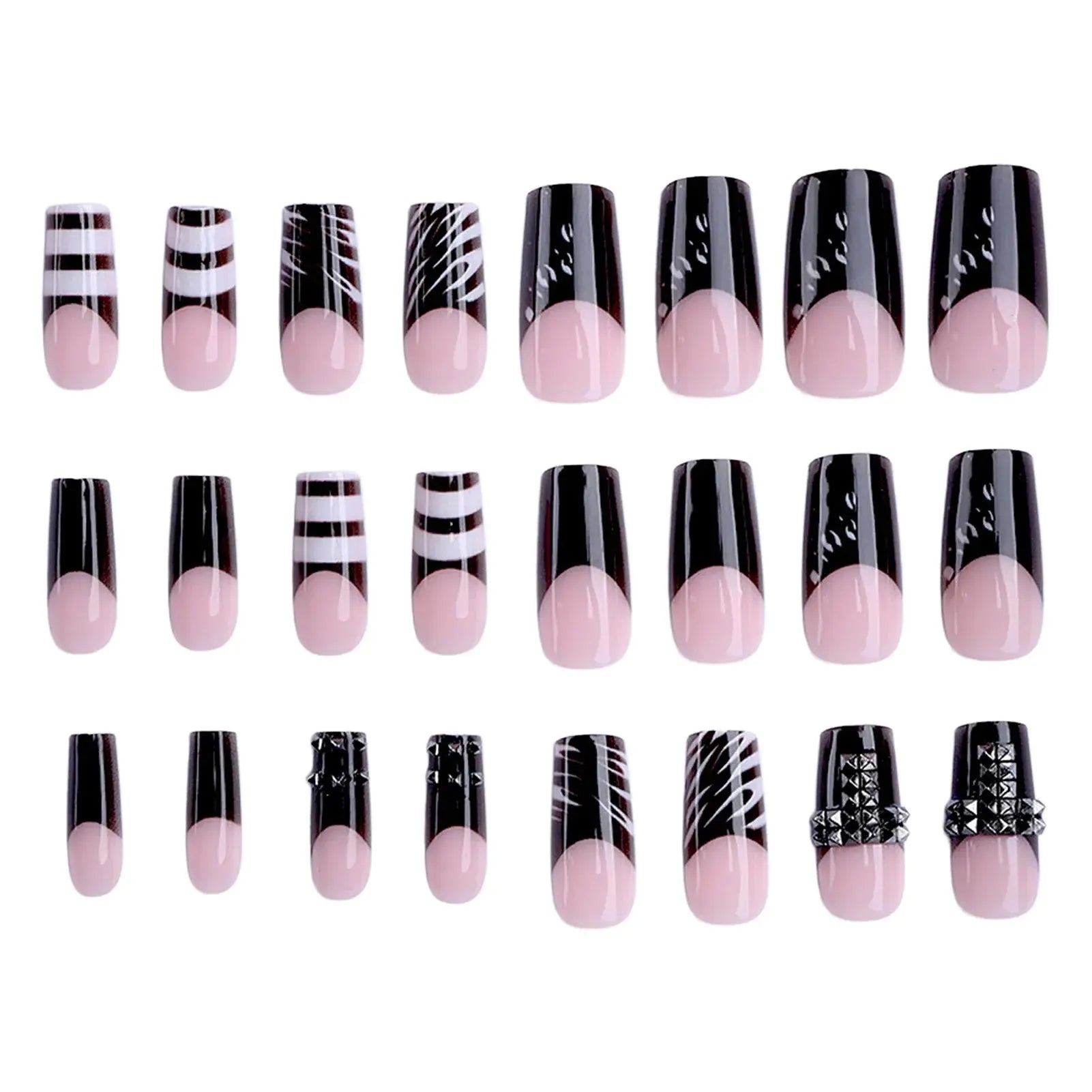 24Pcs French Square Press On Nails Dark Style Matte Finish Press On Nails Artificial Manicure Tool Nail Tips Wearable Fake Nails BareGlow